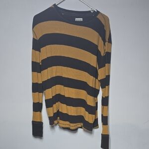 Mossimo Supply Co. Black and Gold Striped Long Sleeve Waffle Tee